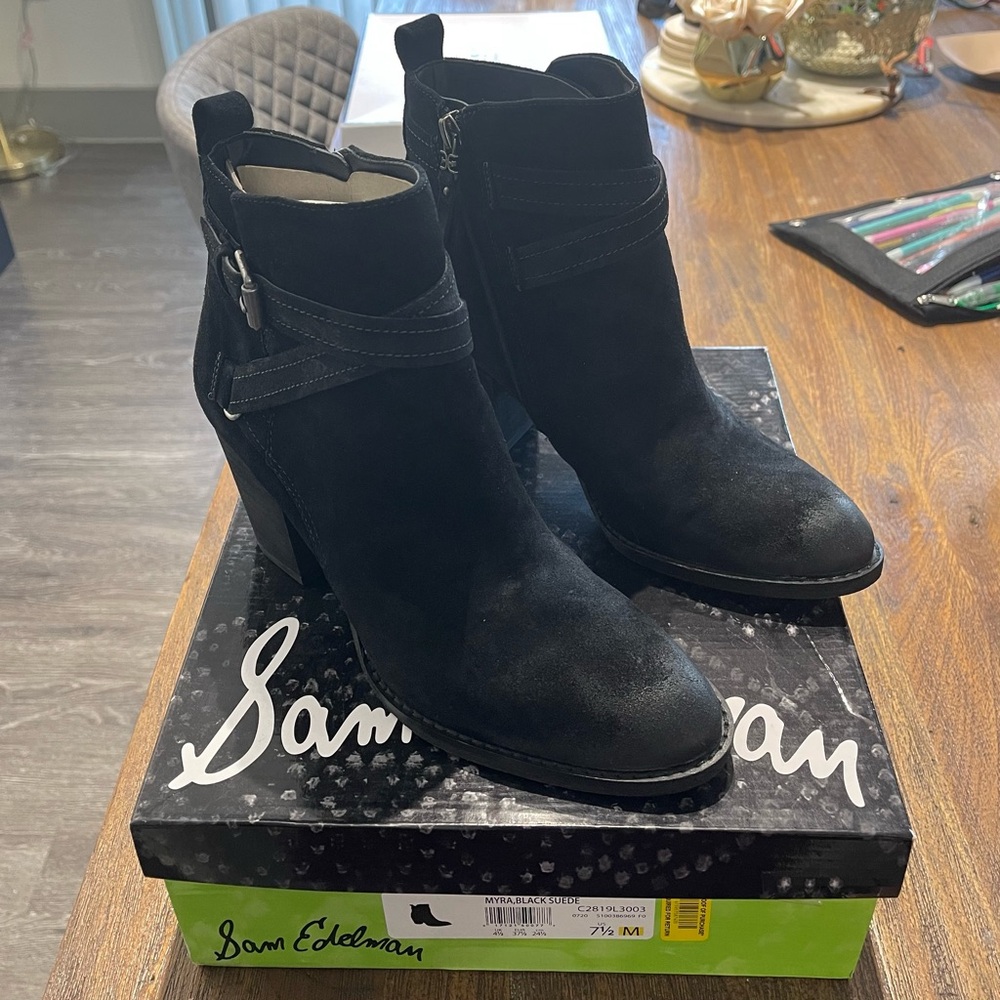 Never worn Sam Edelman booties 
Myra, Black Suede 7.5